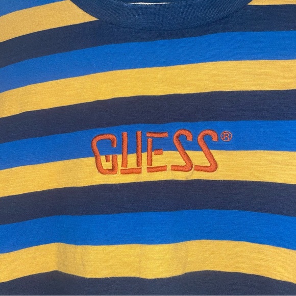 GUESS Originals Blue Yellow Striped T-Shirt Short Sleeve size small - Picture 9 of 9